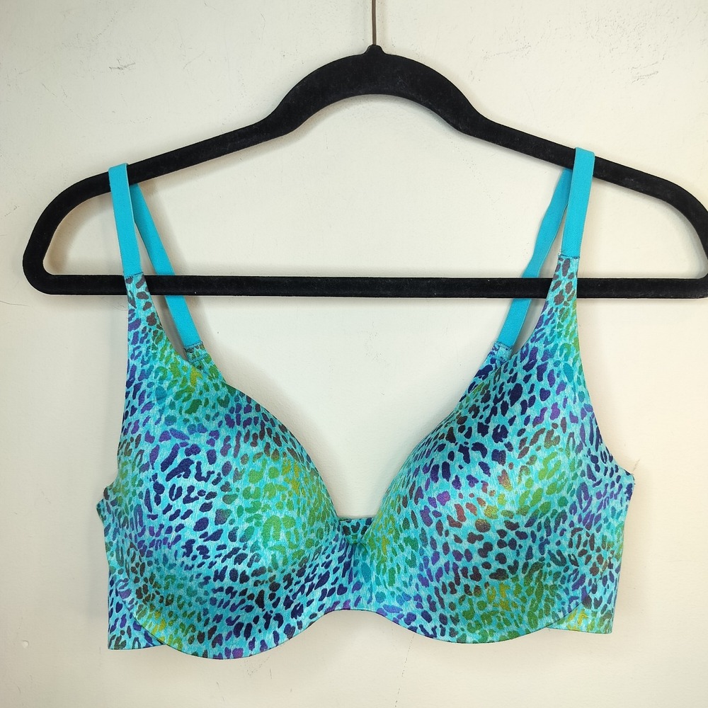 Victoria Secret Lined Demi Bra Spotted Animal Print Blue Purple